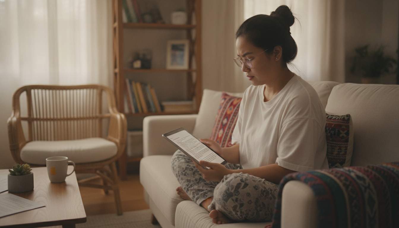 Understanding Terms Philippine woman reading terms and conditions